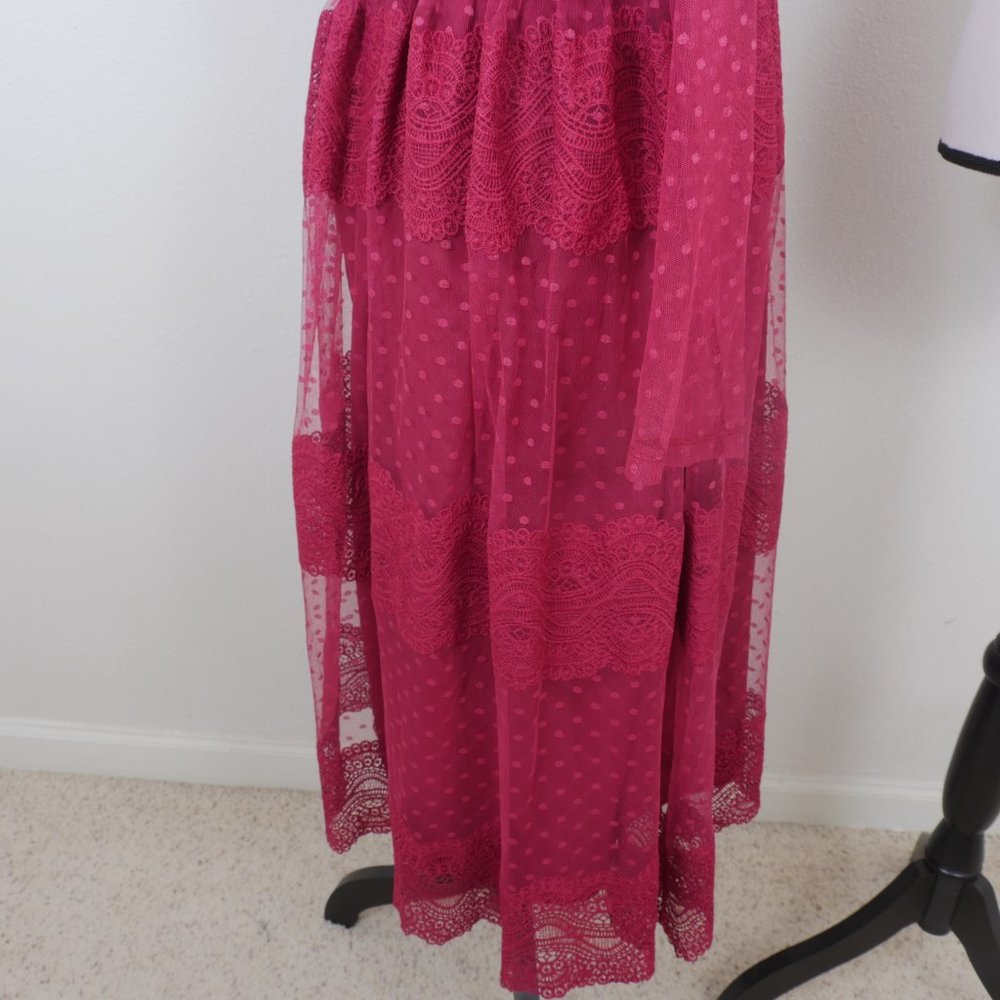 ASOS Wine Lace Sheer Long Sleeve Romantic Bohemian y2k Full Skirt SZ 10 Dress - Picture 8 of 12
